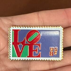 Vintage Love 8 Cent Stamp Pin US Hat Lapel purple green red enamel bag backpack